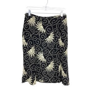 Vintage LOFT Skirt Womens Size 8 100% Silk Black Cream Floral Print